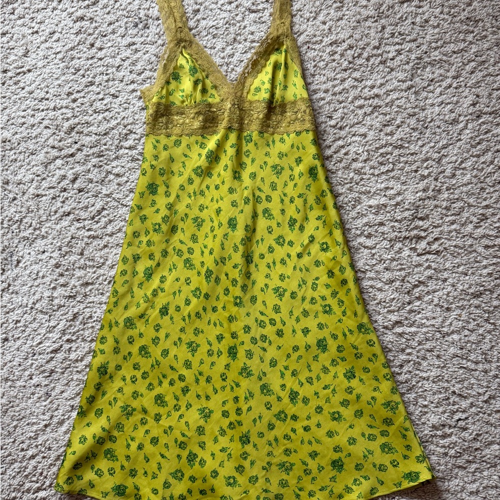 Betsey Johnson Yellow Floral Lace Slip Dress
